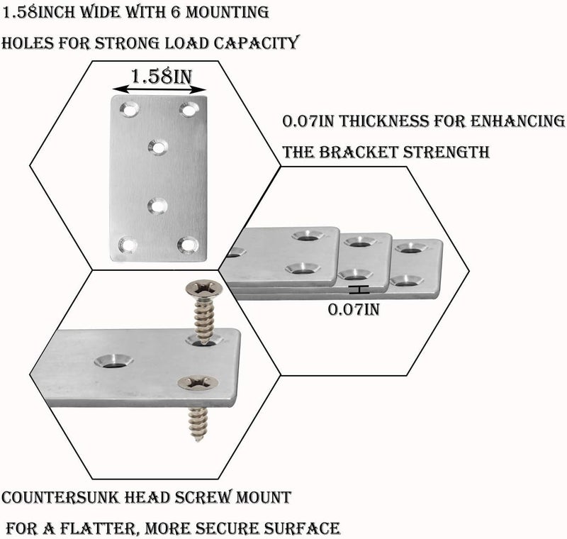 Evadow 40Pack Stainless Steel Flat Bracket Mending Plate, 3.1" x 1.5" Bracket Joining Plate, Heavy Duty Metal Repair Fixing Joining Brace Right Angle for Wood Furniture Cabinet Shelves, Straight Brackets - Image 3